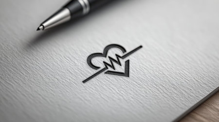 Heart icon outline on a medical chart, symbolizing heart health or care.の素材