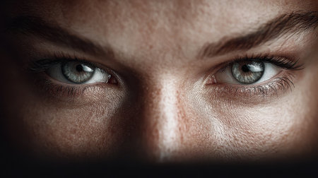 A striking close-up image emphasizing the unique blue coloration and intricate details of human eyes, set against a blurred background that enhances their captivating gaze.の素材
