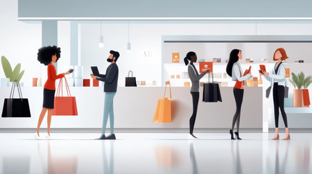 Shoppers browsing through sale items, checking out Black Friday deals, and filling their carts with discounted products.の素材