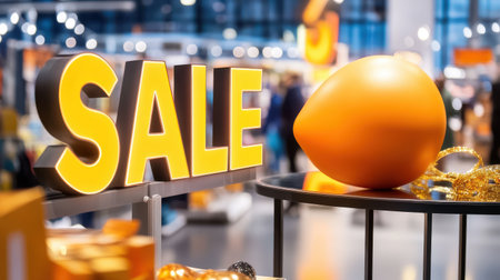 Shoppers scanning sale items on Black Friday, with large "SALE" signs in the background and busy aisles packed with eager customers.の素材