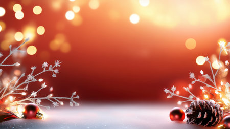 Traditional red Christmas background featuring intricate white Nordic patterns, snowflakes, and stars, glowing softly under warm holiday lights.の素材