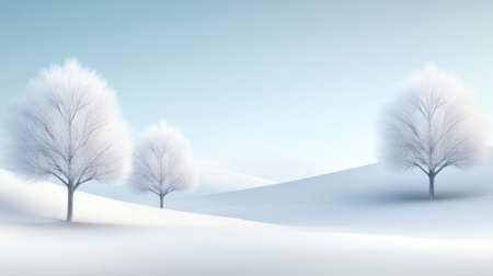 Subtle winter scene with pale, muted tones of snow and frosted trees, creating a minimalist and serene winter background.の素材