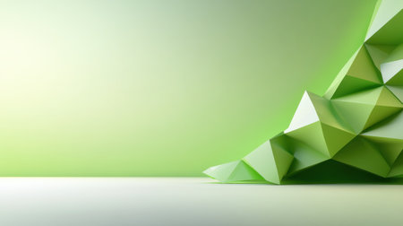 Abstract green low poly backdrop with a faceted texture and modern color palette, offering a dynamic and visually engaging spaceの素材