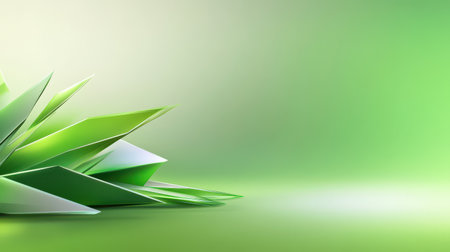 Abstract green low poly background with sharp geometric shapes and smooth gradients, ideal for a modern and dynamic designの素材