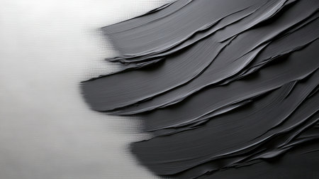 An abstract black art piece featuring bold, dark brushstrokes on a textured canvas, with a modern minimalist aesthetic.の素材