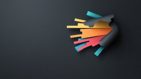 Black paper with a hole torn through, revealing a vivid, colorful Black Friday deal graphic peeking through the gap.の素材