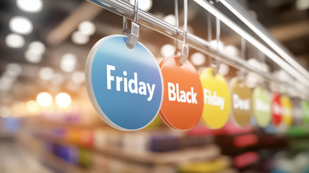 Close-up of a "Black Friday Deal" tag on electronics, emphasizing steep discounts and limited-time offers.の素材