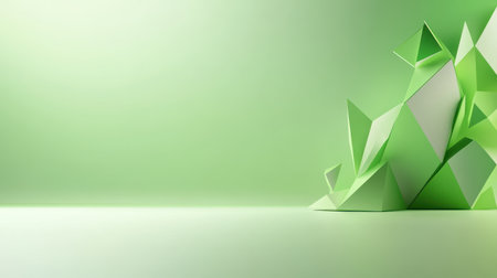 Clean green low poly background with a smooth gradient and geometric shapes, offering a modern and sophisticated visual spaceの素材