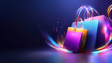 Colorful Black Friday graphic with bright sale tags and dynamic typography, surrounded by neon lights and vibrant accents.の素材