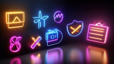 Black Friday sticker sheets with a variety of sale icons and discount percentages in neon and metallic styles.の素材