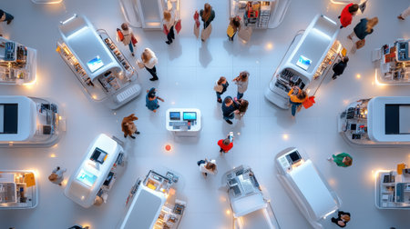 Black Friday shoppers filling their carts with electronics, sale tags everywhere, creating a busy, energetic shopping atmosphere.の素材