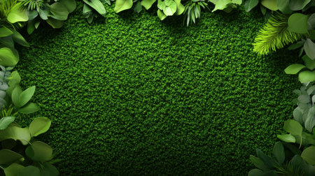 Detailed green moss background with a rich, layered texture and natural imperfections, creating a vibrant and organic visual spaceの素材