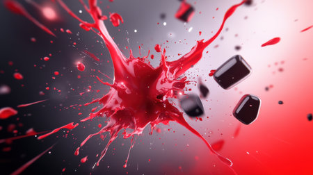 Dynamic red and black splash effects bursting across the screen, with bold fonts and dramatic discount icons.の素材