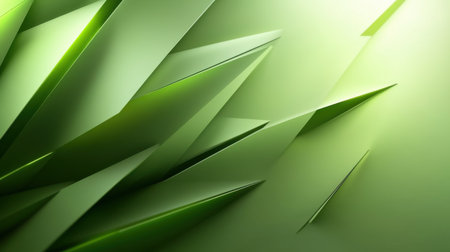 Dynamic green 3D background with layered polygons and subtle lighting, ideal for modern and creative visualsの素材