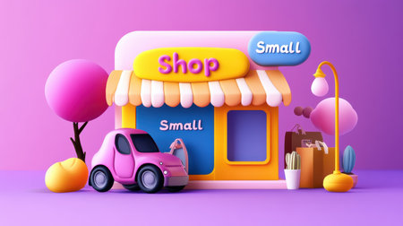 Creative "Shop Small" ad on social media promoting local businesses, with a colorful, modern design.の素材