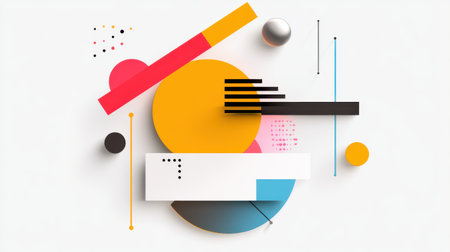 Clip art of simple geometric shapes and patterns in bold, bright colors, perfect for modern design projects or playful backgrounds.の素材