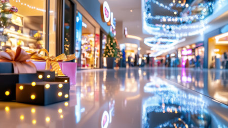 Flashing Black Friday sale signs in a crowded shopping center, with shoppers eagerly browsing shelves for the best deals.の素材