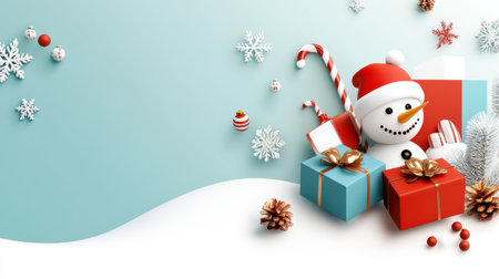 Flyer for a holiday charity event, with cheerful illustrations of gift boxes and seasonal motifs like snowmen and candy canes.の素材