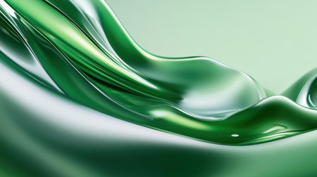 Fluid green liquid texture with smooth, flowing patterns and a glossy finish, creating a dynamic and visually engaging designの素材
