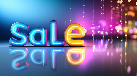 Glowing neon "Sale" letters with a dramatic light effect, perfect for capturing attention during promotions.の素材