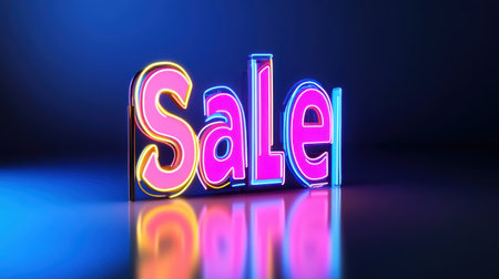 Glowing neon "Sale" letters with a dramatic light effect, perfect for capturing attention during promotions.の素材