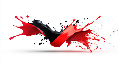 Red and black splashes colliding to create a vibrant, energetic banner for Black Friday promotions.の素材