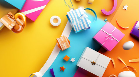 Playful, multi-colored Black Friday flyer with sharp fonts and bold discount symbols scattered across the background.の素材