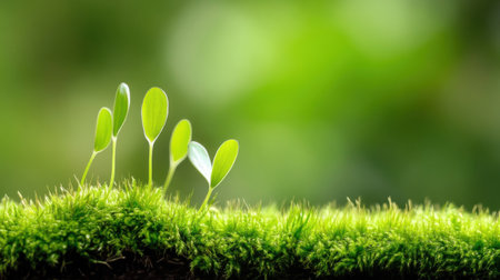 Close-up of green moss with visible fibers and gentle shading, creating a lush and earthy background for various designsの素材