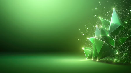 Futuristic green polygonal design with sharp, angular shapes and a glowing effect, perfect for high-tech and innovation themesの素材