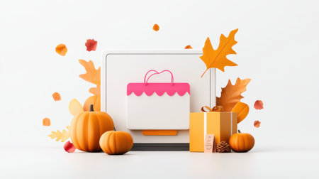 Online shopping interface showcasing Thanksgiving sale deals, with fall-themed banners and bright discount tags.の素材
