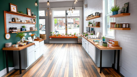 Local shop interior decorated for Small Business Saturday, featuring handmade products and limited-time offers.の素材