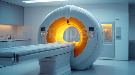 CT scanner in modern medical laboratory. 3d rendering toned imageの素材