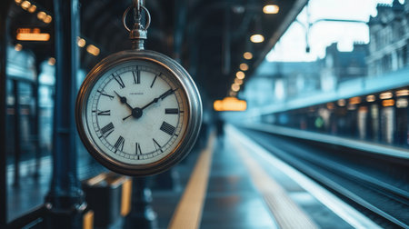 Old clock on the platform of a train station in London, UKの素材