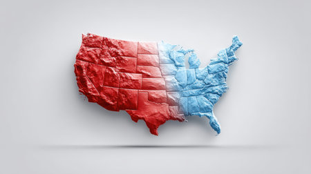 Interactive map graphic of the US showing election results by state in red and blueの素材