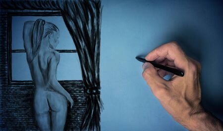 nude drawing girlの写真素材