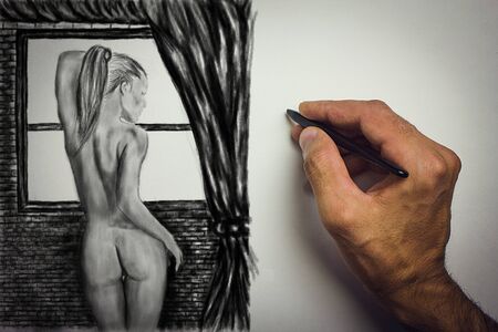 nude drawing girlの写真素材