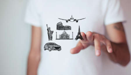 Road Island with Travel Objects and World's Well Knownの写真素材