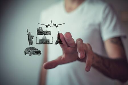 Road Island with Travel Objects and World's Well Knownの写真素材
