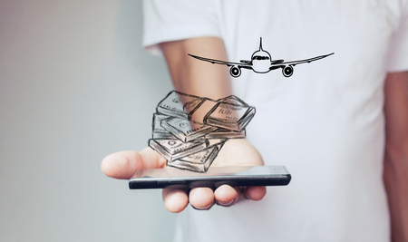 money and airplaneの写真素材