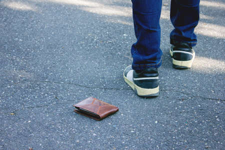 people young man had lost leather wallet
