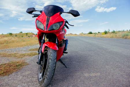 red sport bike stands on the trackのeditorial素材
