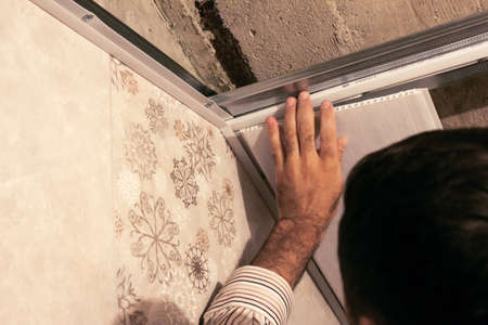 the master repairs the ceilingの写真素材