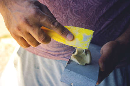 the master works with glue stoneの写真素材