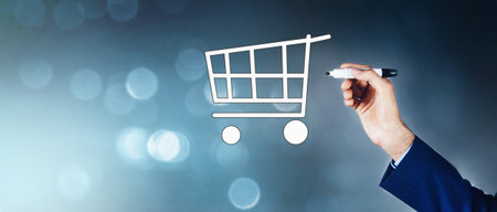 Man touching an e-commerce conceptの写真素材