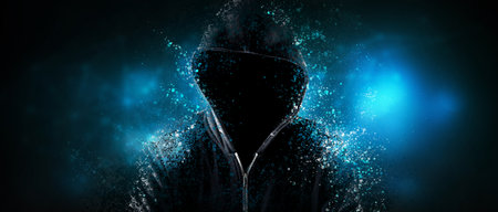 Cybersecurity, computer hacker with hoodie