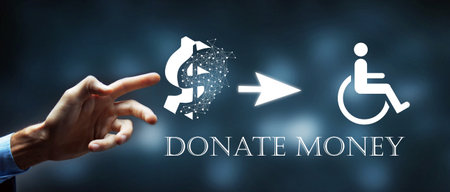 donate money to help disabled peopleの写真素材