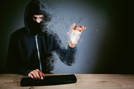 Cybersecurity, computer hacker with hoodie