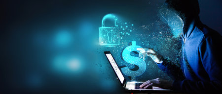 hacker steals money and spends money from the accountの写真素材