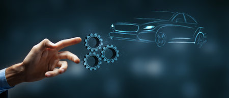 future technology tooth gears with carの写真素材