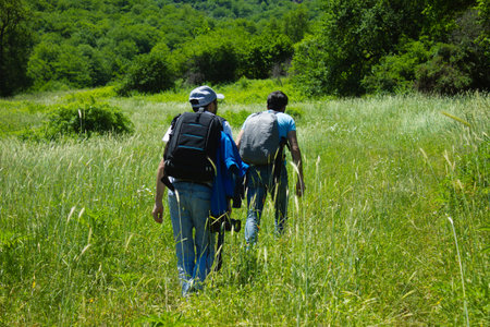 Hiking on a mountain. Rest in beautiful nature.の写真素材